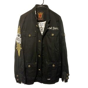 REBEL SPIRIT Royal Way Of Life Designer Jacket Royal Rhinestone Black Gold Large